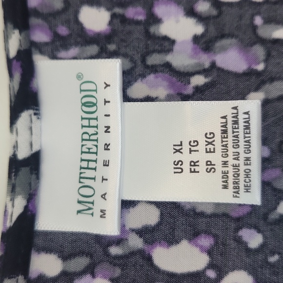 MOTHERHOOD MATERNITY "Black Diamond" Black White Purple Faux Wrap Midi Dress - Picture 2 of 9